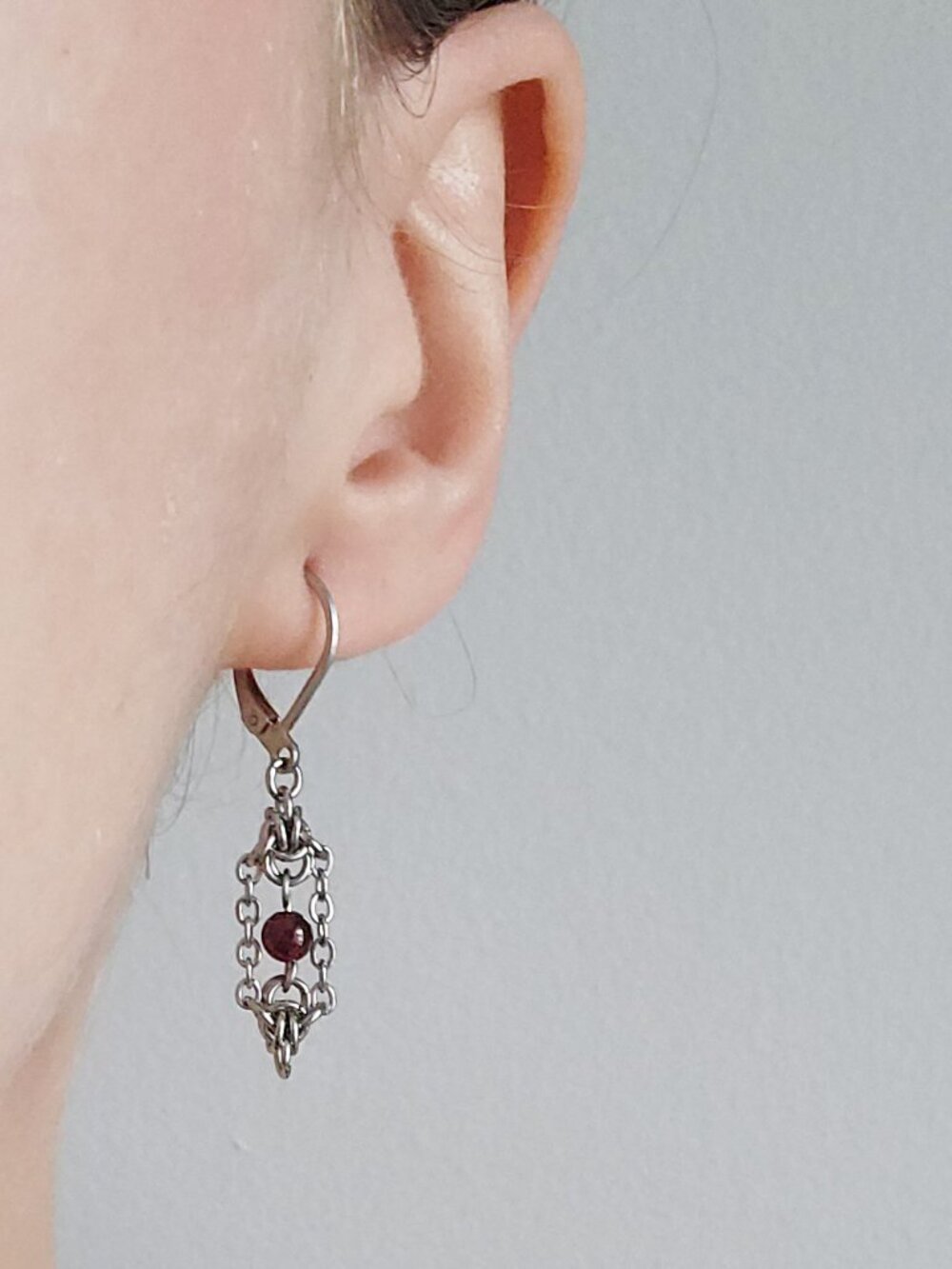 Vintage Victorian style silver and red garnet earrings